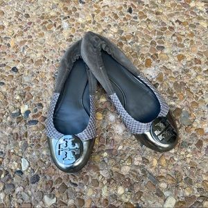 Tory Burch | Silver Leather & Snakeskin Reva Flats